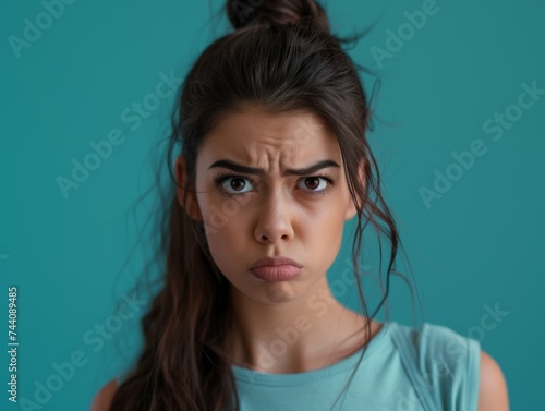 A woman with a worried expression on her face, showing signs of distress or anxiety