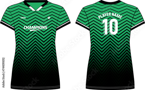 Women Sports Jersey t-shirt flat sketch design illustration with zigzag Stripe pattern suitable for girls and Ladies for Volleyball jersey, Football, Soccer and netball, Sport uniform kit for sports