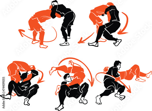 Jiu-jitsu vector tricks silhouette  men 