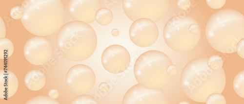 A beige background with many bubbles on it. Abstract bubble background. 3d texture of liquid with blobs. Seamless pattern. Vector illustration.