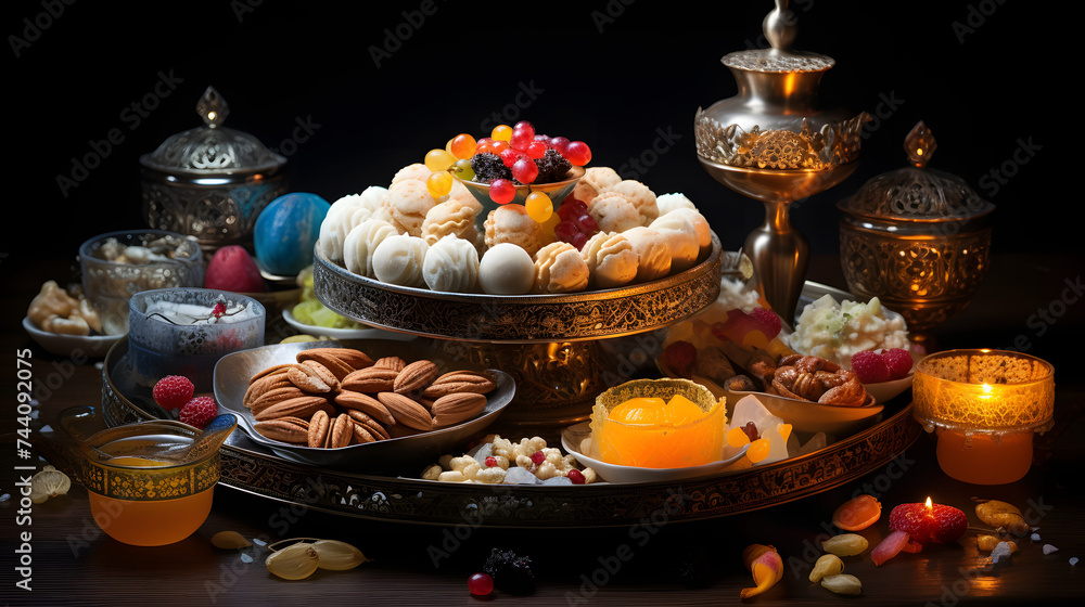 Naklejka premium fried fruit on a tray on a black background