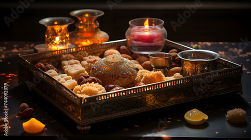 fried fruit on a tray on a black background