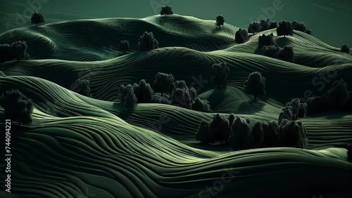 Fresh green 3d landscapes in style of rural china mood. Organic juicy rich green. surreal AI generated Bizzare green hills. fantasy concept 4k video footage photo