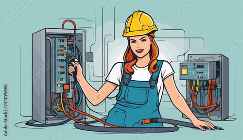 Mujer trabajando en instalación eléctrica