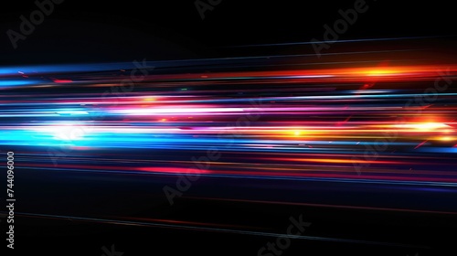 Futuristic technology background showcasing high speed data transfer with digital light trails photo
