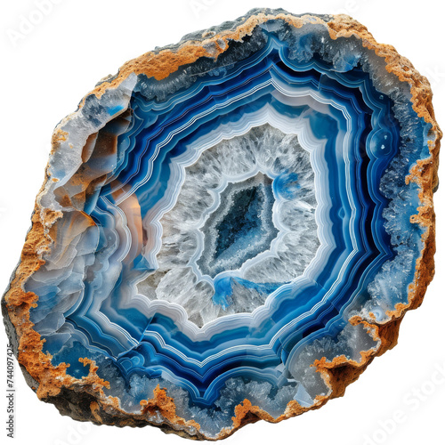 Agate Slice Isolated on Transparent or White Background, PNG