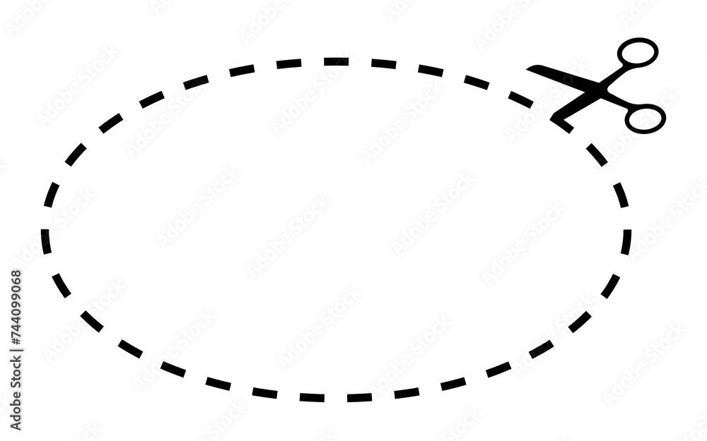 Cut Here Symbol with Scissors ellipse shape Cut Here Symbol with Scissors ellipse shape