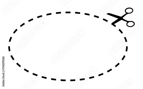 Cut Here Symbol with Scissors ellipse shape