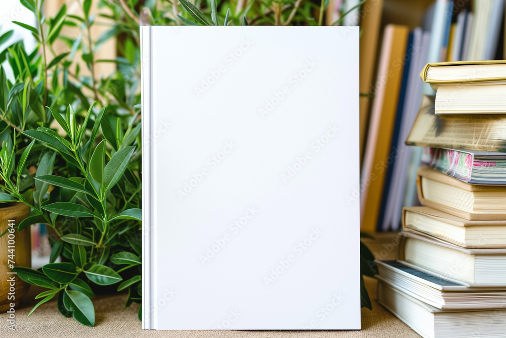 mockup of a blank cover white magazine with a summer home interior background - obrazy, fototapety, plakaty 