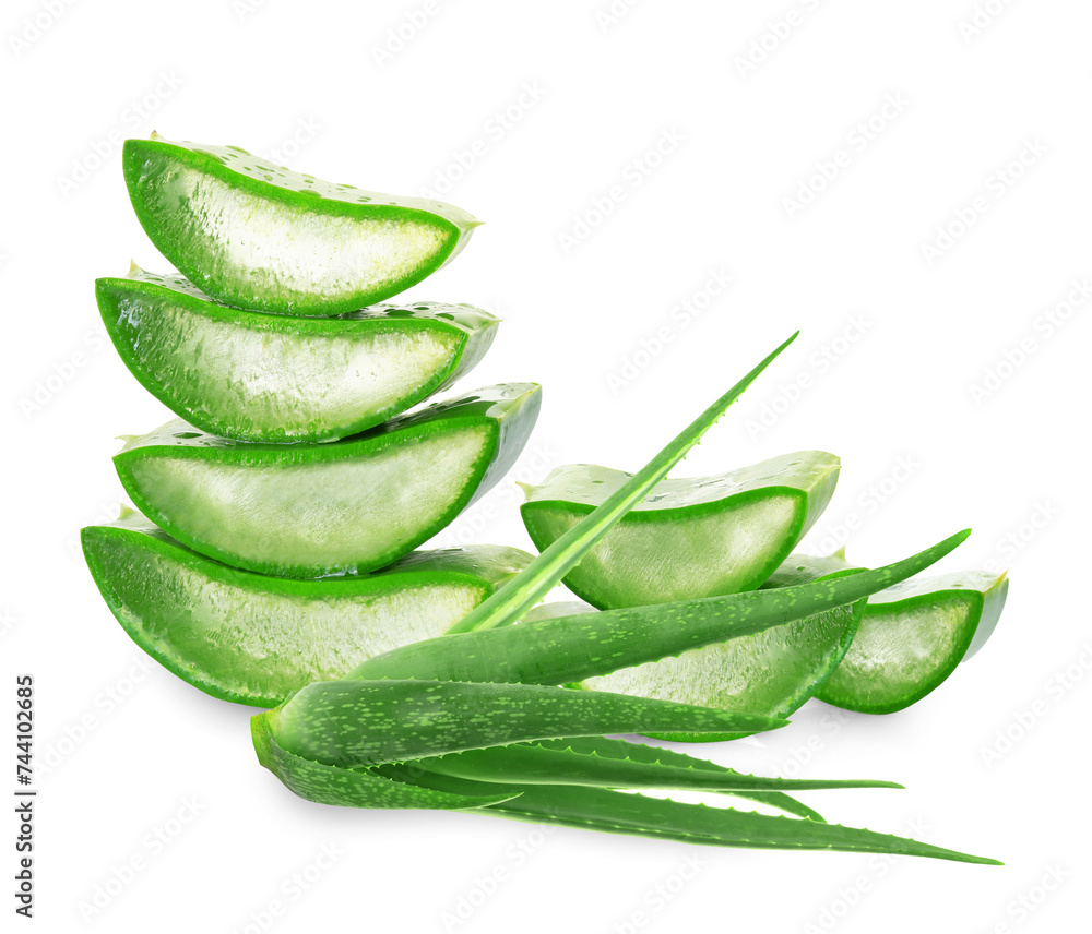 Cut aloe vera leaves isolated on white Cut aloe vera leaves isolated on white