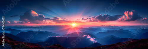 sunrise over the mountains, A mountain range with a sunset in the background