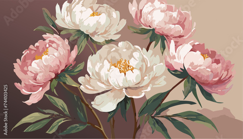 Bouquet of pink and white flowers peony.  Ai generated
