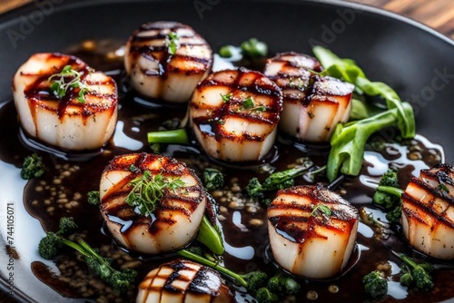 Seared scallops drizzled with a balsamic reduction for an exquisite flavor 
