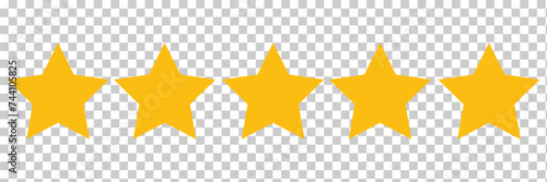 Star icon. Vector yellow isolated five stars. Customer feedback concept. Vector 5 stars rating review. Quality shape design. Vector illustration. Eps file 533.