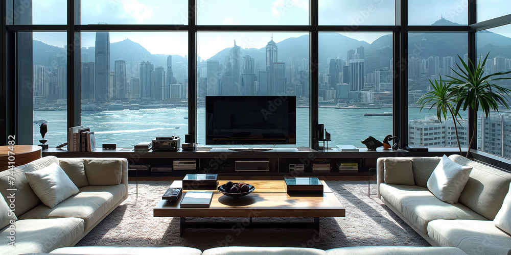 Elegant interior living room with TV sleek classic furnishings moldings Elegant Interior Concept Elegant interior living room with TV sleek classic furnishings moldings Elegant Interior Concept