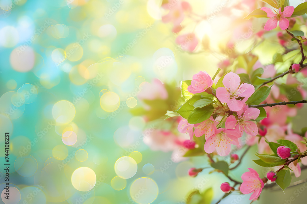 soft blossoming tree in the forest sunlight - abstract springtime background