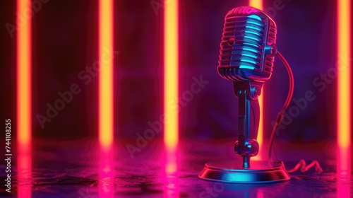 Stand-up concept. Audio microphone retro style on bokeh background. Comedy show or Jazz festival