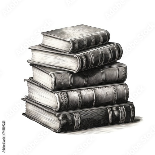 Stack book gravure style. Pile of books illustration