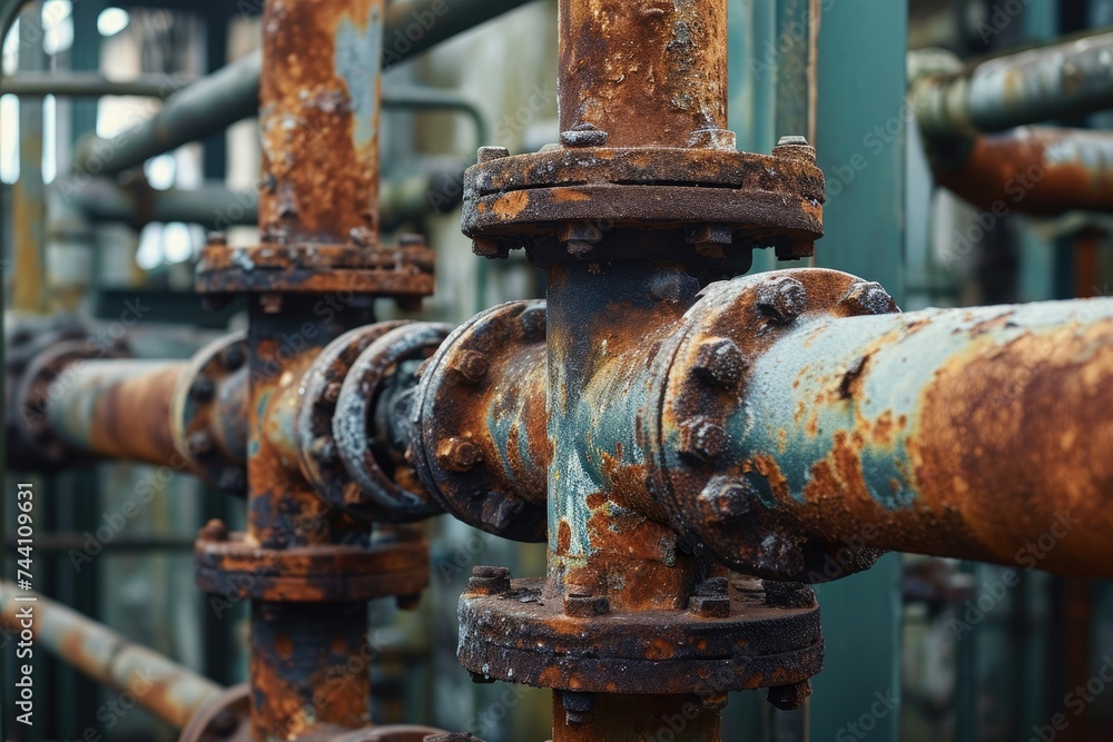 This close-up photo showcases a pipe covered in rust, capturing the ...