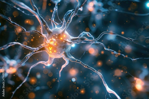 This computer-generated image depicts a neme, showcasing its unique features and characteristics, Close-up of neurons and synapses, AI Generated