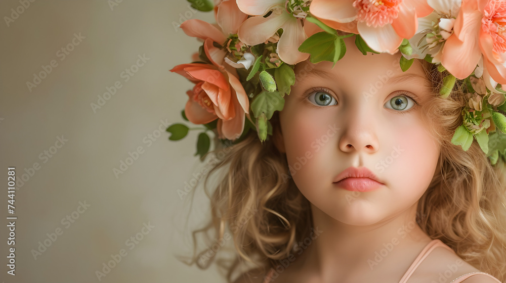 springtime studio portrait of young girl with flowers springtime studio portrait of young girl with flowers