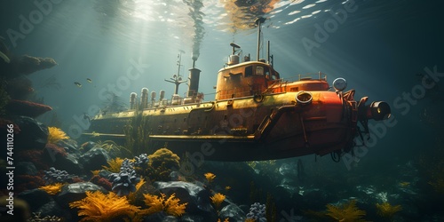 Advanced sonar technology aids a salvage vessel in recovering a sunken ship. Concept Underwater Exploration, Salvage Operations, Sonar Technology, Shipwreck Recovery, Marine Archaeology photo