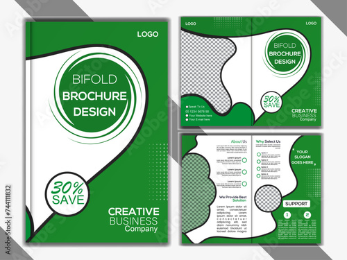 business bifold brochure or magazine cover design vector template