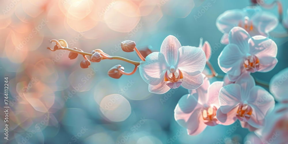 Delicate blue orchids with a soft-focus bokeh background, conveying tranquility
