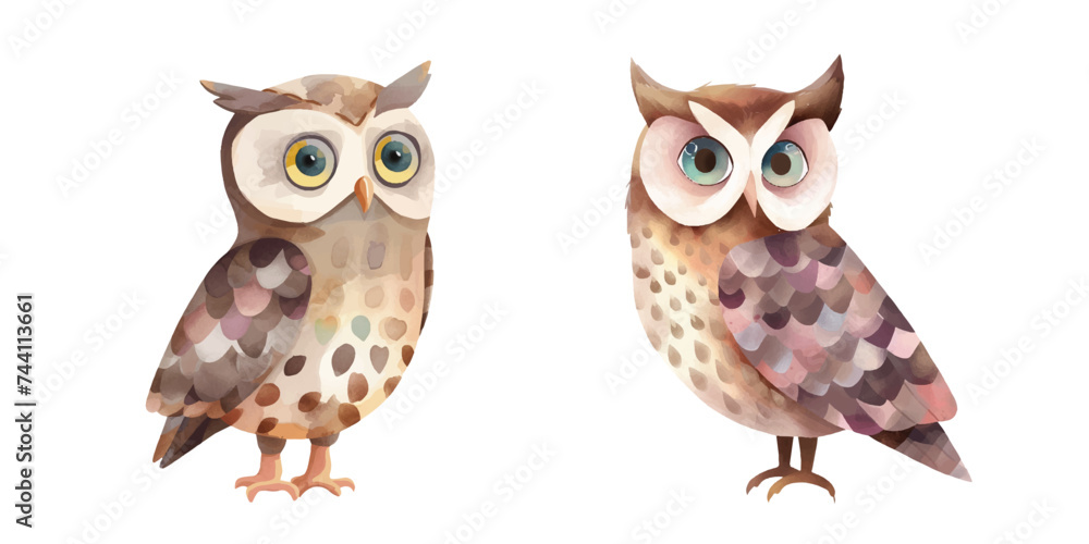 Fototapeta premium cute owl watercolour vector illustration