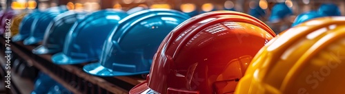 Boldly contrasting hard hats symbolize safety and protection, ready for any indoor construction challenge
