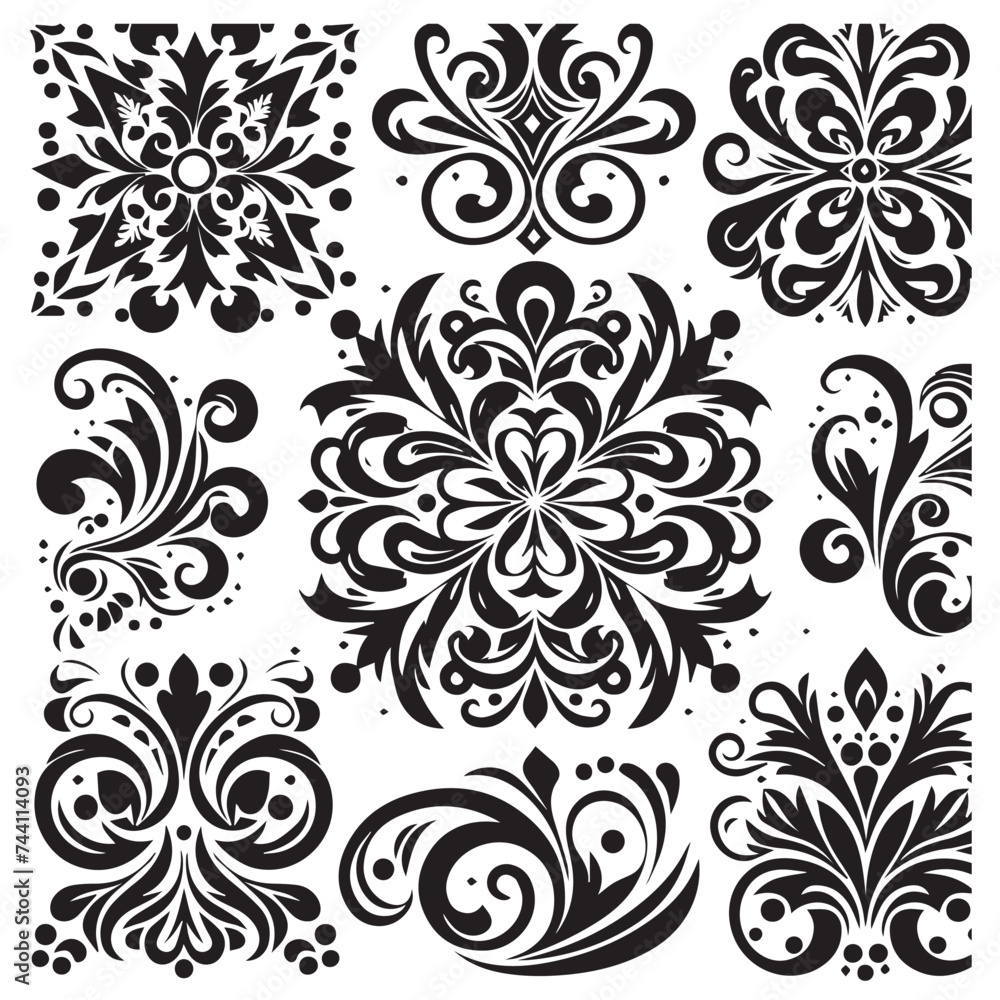 Black and white leaves pattern artwork  design , vector illustration .