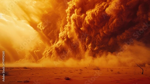 Apocalyptic Fiery Sky Over a Desolate Cracked Earth Landscape