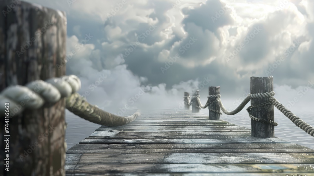 Obraz premium a dock with ropes on it and a cloudy sky 