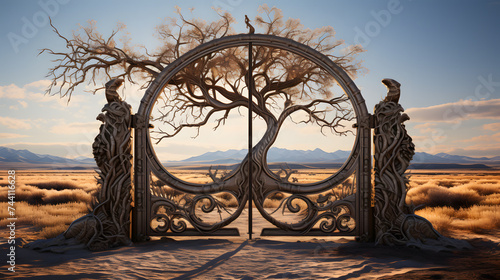 a ultarealistic photo of a gate for a ranch