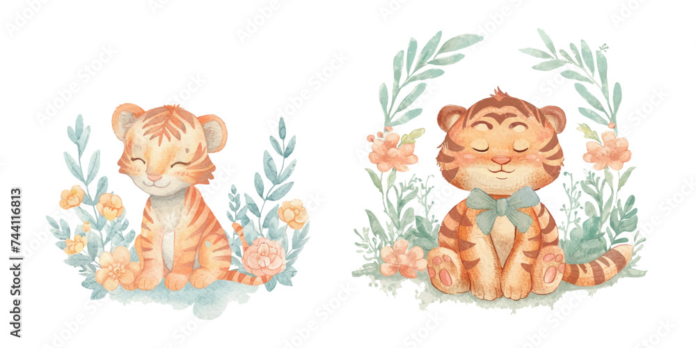 cute tiger watercolour vector illustration
