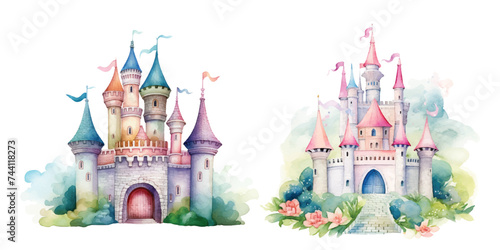  underwater castle watercolor vector illustration