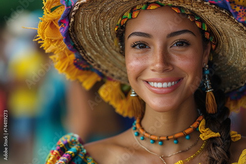 Mulher sorrindo no  São João e Festas Juninas