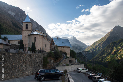 Old church in the village of Saint-Christophe-en-Oisans in the Ecrins National Park in the Alps in France photo