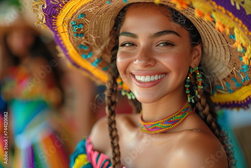 Mulher sorrindo no  São João e Festas Juninas