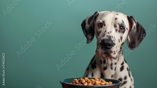 Perro dalmata con plato de comida