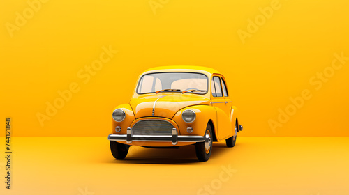 old yellow car isolated on yellow background