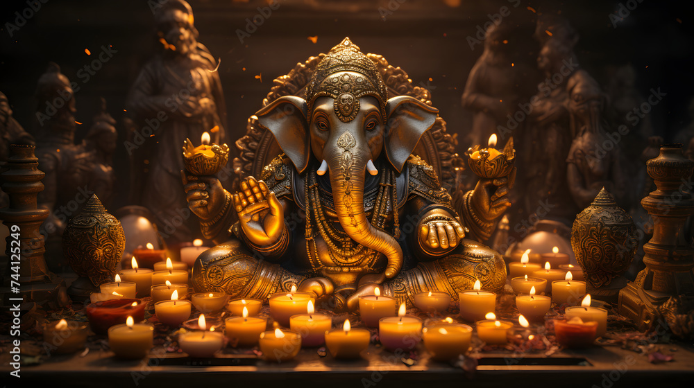 Fototapeta premium a picture of ganesha surrounded by candles