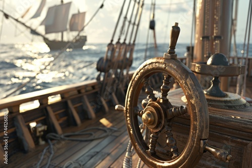 steering wheel vintage, midday, on ocean