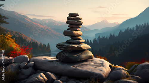 Yoga  meditation  pyramid is made of flat stones stacked on top of each other