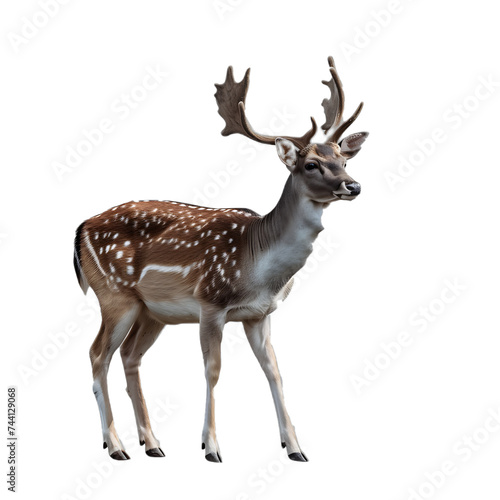 Deer With Antlers Standing on White Background