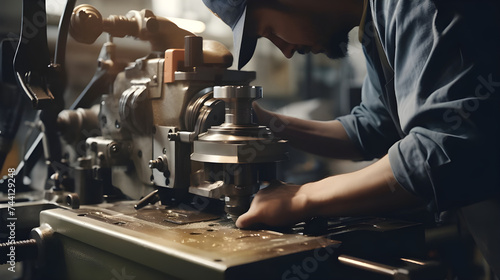 Against the backdrop of an industrial workshop, a skilled worker operates a grinding machine, their hands deftly guiding the tool as they shape a metal part with accuracy and finesse.