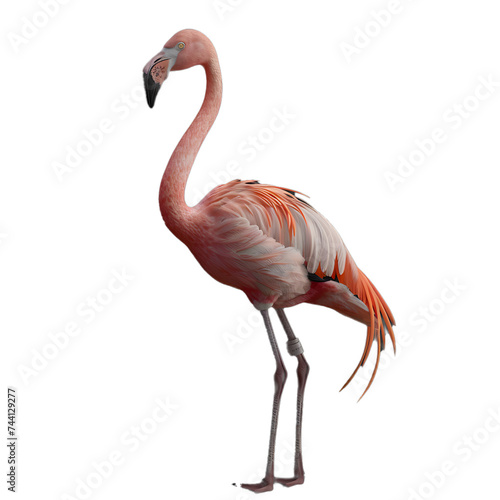 Pink Flamingo on White Background