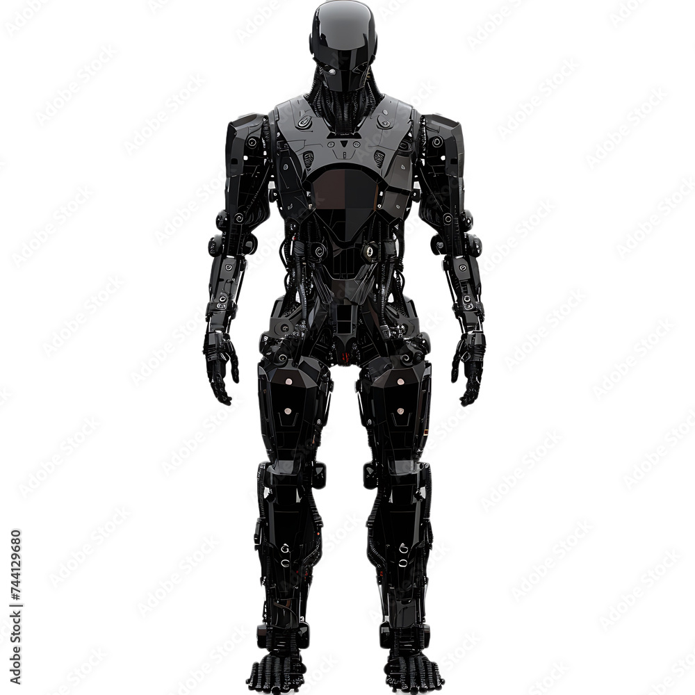 Black Robot Standing on White Background