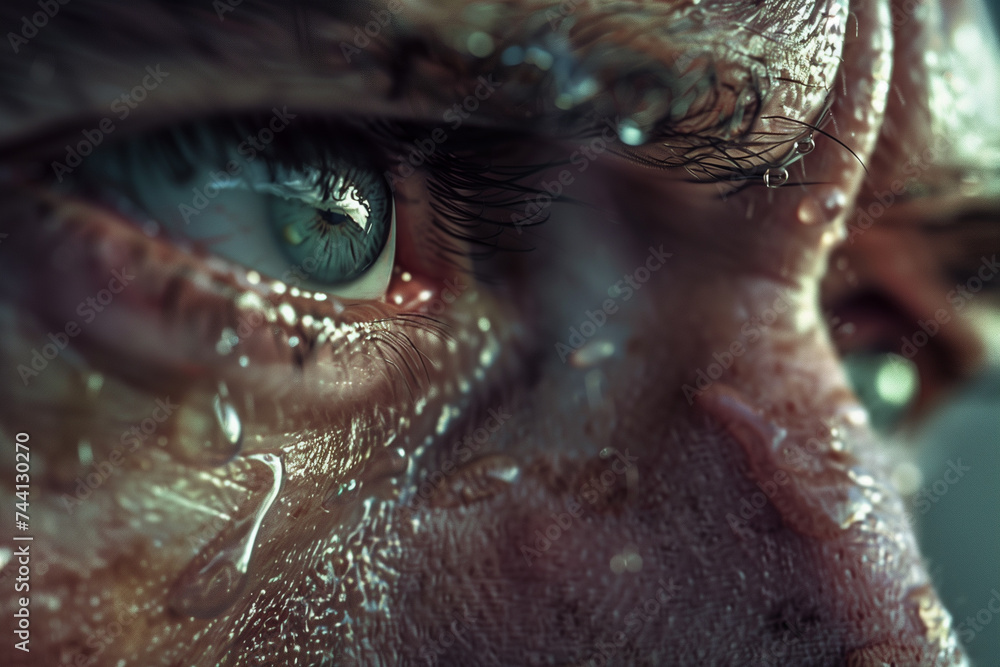 Tears in the eyes of a man, close up Tears in the eyes of a man, close up
