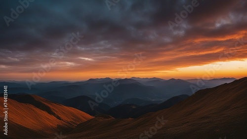 sunset in the mountains _a beautiful landscape of sunset mountains. The image has a warm and peaceful atmosphere, 